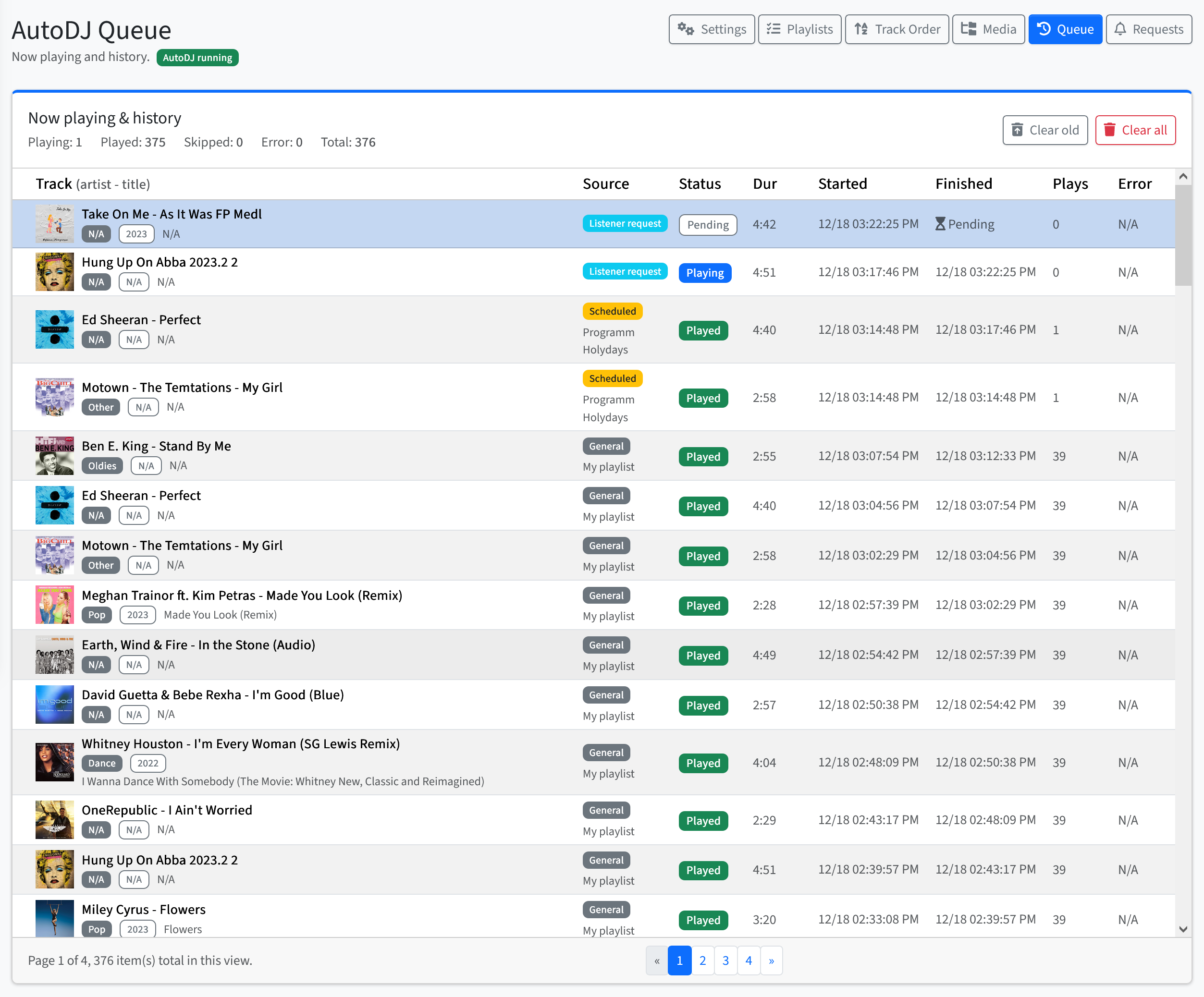 AutoDJ Queue and History